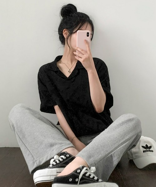BEIDELLI（ベイデリー）の「[BELLIDE MADE] ポロカラーオーバーフィット半袖Tシャツ（Tシャツ/カットソー・レディース・ホワイト/ブラック/グレー・FREE）」の5枚目の写真