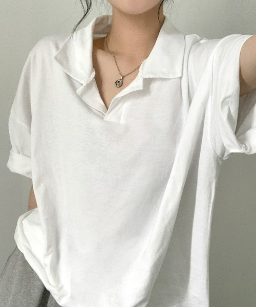BEIDELLI（ベイデリー）の「[BELLIDE MADE] ポロカラーオーバーフィット半袖Tシャツ（Tシャツ/カットソー・レディース・ホワイト/ブラック/グレー・FREE）」の9枚目の写真