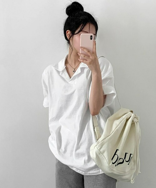 BEIDELLI（ベイデリー）の「[BELLIDE MADE] ポロカラーオーバーフィット半袖Tシャツ（Tシャツ/カットソー・レディース・ホワイト/ブラック/グレー・FREE）」の12枚目の写真