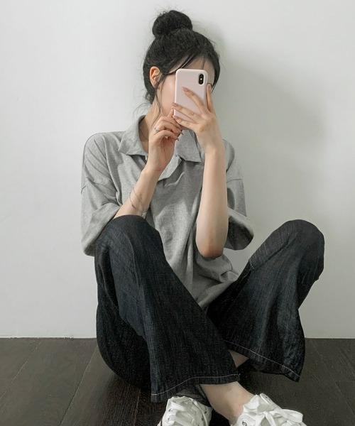 BEIDELLI（ベイデリー）の「[BELLIDE MADE] ポロカラーオーバーフィット半袖Tシャツ（Tシャツ/カットソー・レディース・ホワイト/ブラック/グレー・FREE）」の7枚目の写真