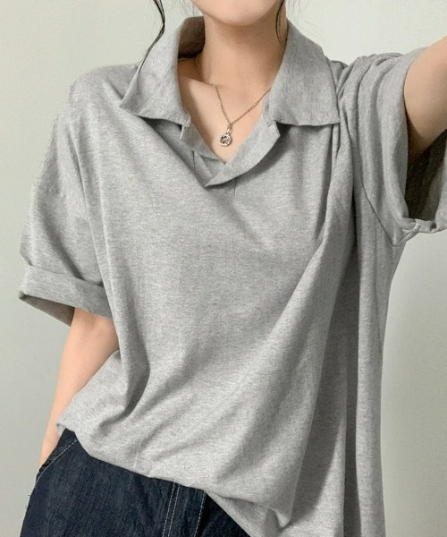 BEIDELLI（ベイデリー）の「[BELLIDE MADE] ポロカラーオーバーフィット半袖Tシャツ（Tシャツ/カットソー・レディース・ホワイト/ブラック/グレー・FREE）」の6枚目の写真