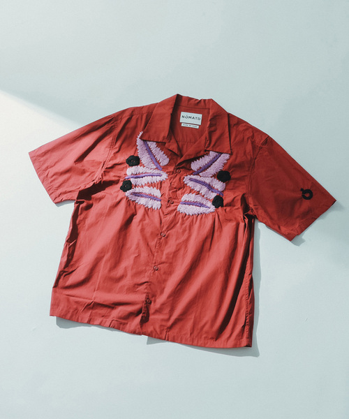 NOMA t.d.(ノーマティーディー)の「NOMA t.d. / ノーマ ティーディー Leaf H.Emb SS Shirt N37-EM03(シャツ/ブラウス・メンズ・ブラック/ボルドー/ベージュ・MEDIUM/LARGE)」の3枚目の写真