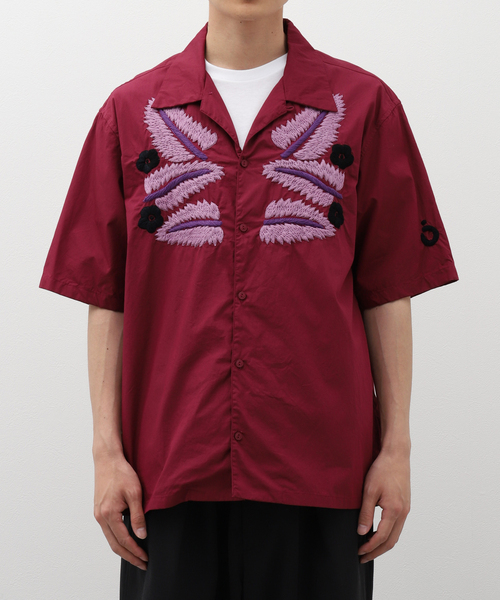 NOMA t.d.(ノーマティーディー)の「NOMA t.d. / ノーマ ティーディー Leaf H.Emb SS Shirt N37-EM03(シャツ/ブラウス・メンズ・ブラック/ボルドー/ベージュ・MEDIUM/LARGE)」の6枚目の写真