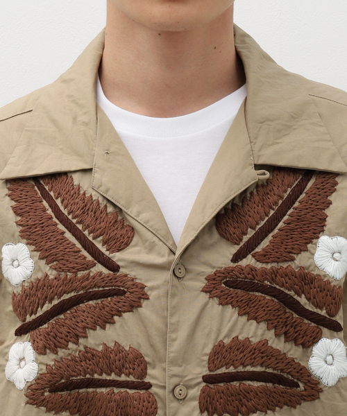 NOMA t.d.(ノーマティーディー)の「NOMA t.d. / ノーマ ティーディー Leaf H.Emb SS Shirt N37-EM03(シャツ/ブラウス・メンズ・ブラック/ボルドー/ベージュ・MEDIUM/LARGE)」の10枚目の写真