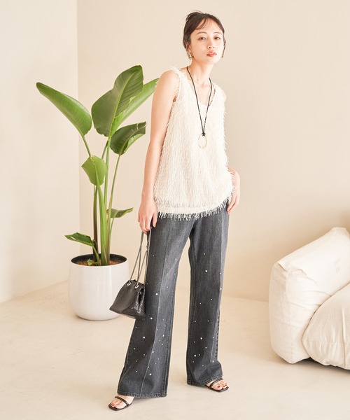 VIS（ビス）の「フリンジノースリーブトップス（タンクトップ・レディース・ライトグレー/キナリ/ミント・FREE）」の15枚目の写真