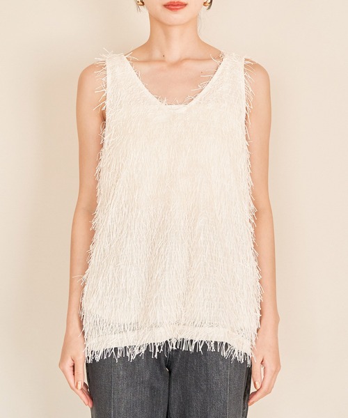 VIS（ビス）の「フリンジノースリーブトップス（タンクトップ・レディース・ライトグレー/キナリ/ミント・FREE）」の17枚目の写真