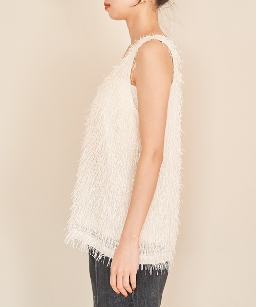 VIS（ビス）の「フリンジノースリーブトップス（タンクトップ・レディース・ライトグレー/キナリ/ミント・FREE）」の6枚目の写真