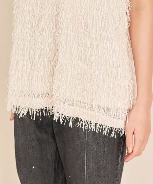 VIS（ビス）の「フリンジノースリーブトップス（タンクトップ・レディース・ライトグレー/キナリ/ミント・FREE）」の10枚目の写真