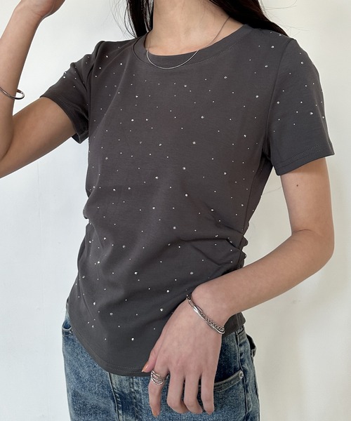 ラインストーンTシャツ ラインストーンシューズロゴTシャツ(L ホワイト): トップス