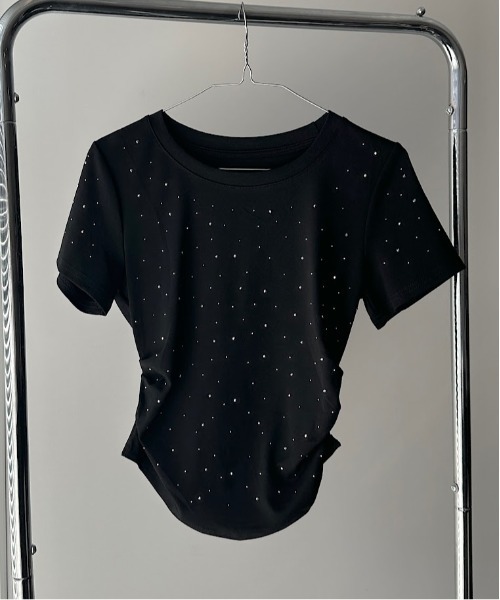 solleim(ソルレム)の「ラインストーンサイドシャーリングTシャツ(Tシャツ/カットソー・レディース・オフホワイト/グレー/ブラック・M/L)」の16枚目の写真