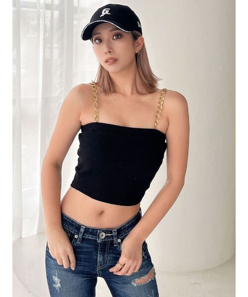 GYDA（ジェイダ）の「chainストラップテレコビスチェ（キャミソール・レディース・ピンク/その他1/オフホワイト/ブラック・FREE）」の3枚目の写真