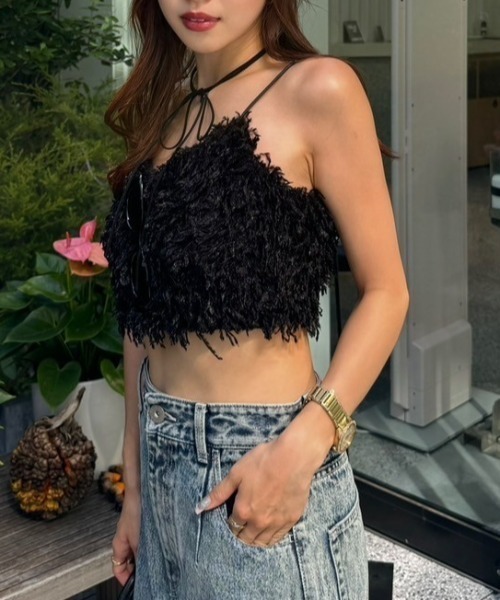 rienda（リエンダ）の「フェイクフェザービスチェ（キャミソール・レディース・ブラック/ホワイト/ブラウン・FREE）」の5枚目の写真