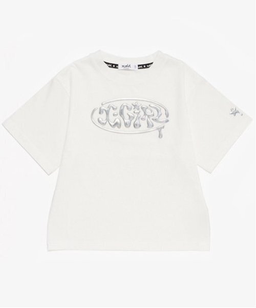 X-girl Stages(エックスガールステージス)の「立体メタリックロゴモチーフ半袖Tシャツ(Tシャツ/カットソー・キッズ・ブラック/オレンジ/オフホワイト・130cm/120cm/90cm/80cm/100cm/110cm/140cm)」の1枚目の写真