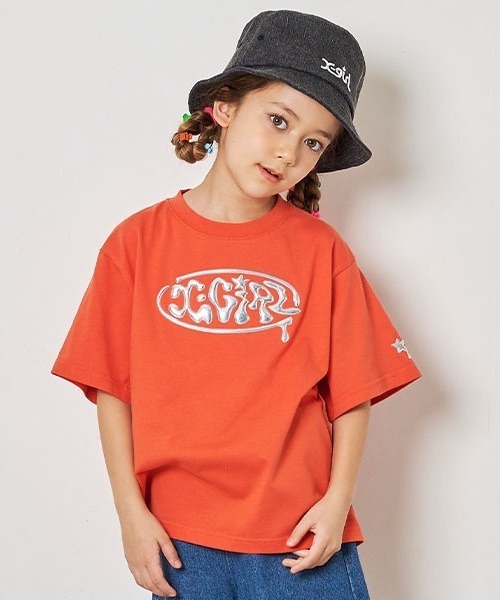 X-girl Stages（エックスガールステージス）の「立体メタリックロゴモチーフ半袖Tシャツ（Tシャツ/カットソー・キッズ・ブラック/オレンジ/オフホワイト・130cm/120cm/90cm/80ｃｍ/100cm/110cm/140cm）」の3枚目の写真