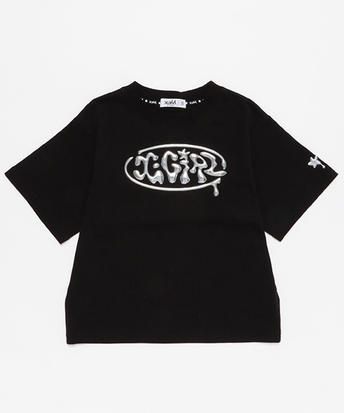 X-girl Stages（エックスガールステージス）の「立体メタリックロゴモチーフ半袖Tシャツ（Tシャツ/カットソー・キッズ・ブラック/オレンジ/オフホワイト・130cm/120cm/90cm/80ｃｍ/100cm/110cm/140cm）」の2枚目の写真
