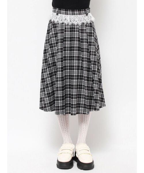 merry jenny（メリージェニー）の「チェックレースプリーツスカート（スカート・レディース・ブラック/ブラウン・FREE）」の2枚目の写真