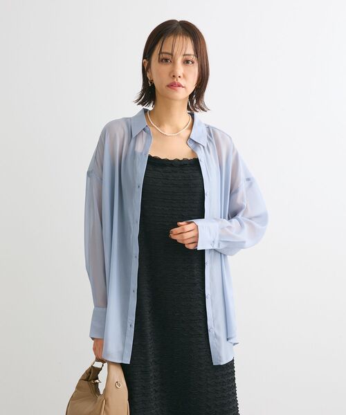 Green Parks(グリーンパークス)の「シアーシャイニーシャツ(シャツ/ブラウス・レディース・オフホワイト/ブルー/ブラック/ベージュ・FREE)」の10枚目の写真