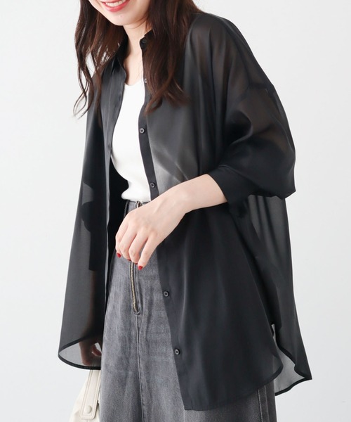 Green Parks(グリーンパークス)の「シアーシャイニーシャツ(シャツ/ブラウス・レディース・オフホワイト/ブルー/ブラック/ベージュ・FREE)」の2枚目の写真