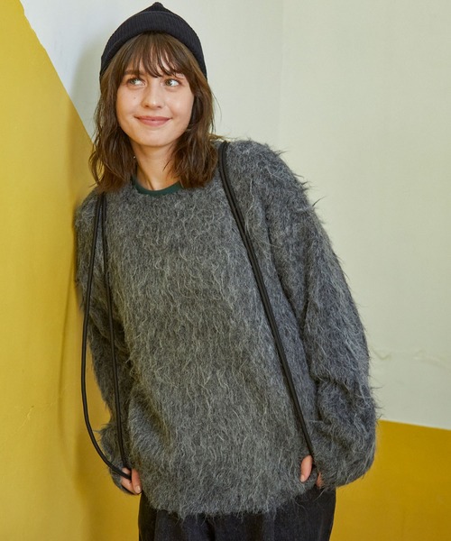 セール】アソート オーバーサイズ シャギージャガードニット