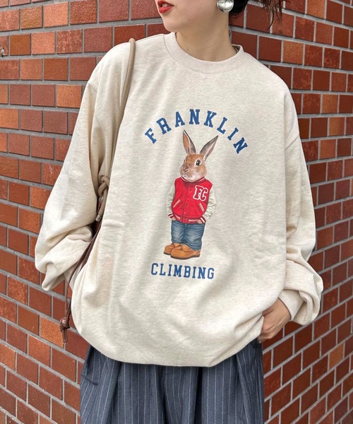 Franklin Climbing（フランクリンクライミング）の「【Franklin Climbing】ウサギ＆スタジャンスウェット（スウェット・メンズ・ネイビー/ライトグレー/アイボリー・LARGE/MEDIUM）」の2枚目の写真