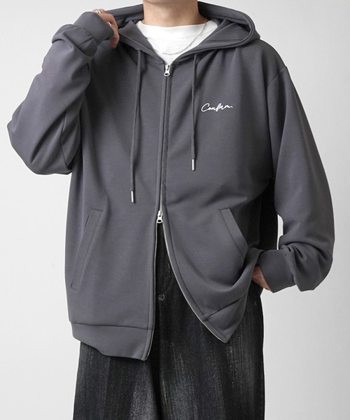 Confirm（コンファーム）の「ワンポイント刺繍 ビッグシルエット ドレープとろみ ポンチフルジップパーカー フーディー【Confirm】（パーカー・メンズ・チャコールグレー/ブラック/ホワイト・L/M）」の3枚目の写真