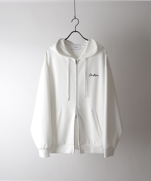 Confirm（コンファーム）の「ワンポイント刺繍 ビッグシルエット ドレープとろみ ポンチフルジップパーカー フーディー【Confirm】（パーカー・メンズ・チャコールグレー/ブラック/ホワイト・L/M）」の4枚目の写真