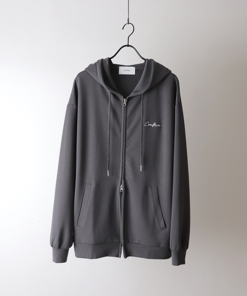 Confirm（コンファーム）の「ワンポイント刺繍 ビッグシルエット ドレープとろみ ポンチフルジップパーカー フーディー【Confirm】（パーカー・メンズ・チャコールグレー/ブラック/ホワイト・L/M）」の6枚目の写真