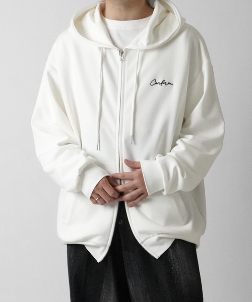 Confirm（コンファーム）の「ワンポイント刺繍 ビッグシルエット ドレープとろみ ポンチフルジップパーカー フーディー【Confirm】（パーカー・メンズ・チャコールグレー/ブラック/ホワイト・L/M）」の20枚目の写真