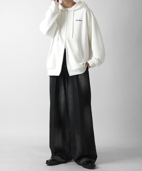 Confirm（コンファーム）の「ワンポイント刺繍 ビッグシルエット ドレープとろみ ポンチフルジップパーカー フーディー【Confirm】（パーカー・メンズ・チャコールグレー/ブラック/ホワイト・L/M）」の13枚目の写真