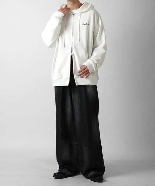 Confirm（コンファーム）の「ワンポイント刺繍 ビッグシルエット ドレープとろみ ポンチフルジップパーカー フーディー【Confirm】（パーカー・メンズ・チャコールグレー/ブラック/ホワイト・L/M）」の14枚目の写真