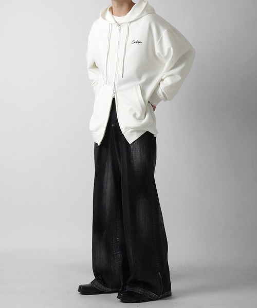 Confirm（コンファーム）の「ワンポイント刺繍 ビッグシルエット ドレープとろみ ポンチフルジップパーカー フーディー【Confirm】（パーカー・メンズ・チャコールグレー/ブラック/ホワイト・L/M）」の15枚目の写真