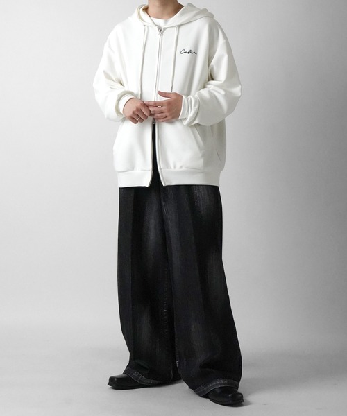 Confirm（コンファーム）の「ワンポイント刺繍 ビッグシルエット ドレープとろみ ポンチフルジップパーカー フーディー【Confirm】（パーカー・メンズ・チャコールグレー/ブラック/ホワイト・L/M）」の16枚目の写真