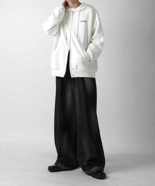 Confirm（コンファーム）の「ワンポイント刺繍 ビッグシルエット ドレープとろみ ポンチフルジップパーカー フーディー【Confirm】（パーカー・メンズ・チャコールグレー/ブラック/ホワイト・L/M）」の17枚目の写真