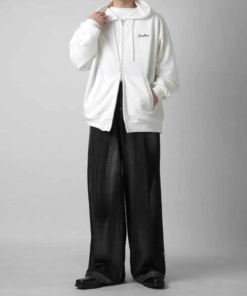 Confirm（コンファーム）の「ワンポイント刺繍 ビッグシルエット ドレープとろみ ポンチフルジップパーカー フーディー【Confirm】（パーカー・メンズ・チャコールグレー/ブラック/ホワイト・L/M）」の10枚目の写真