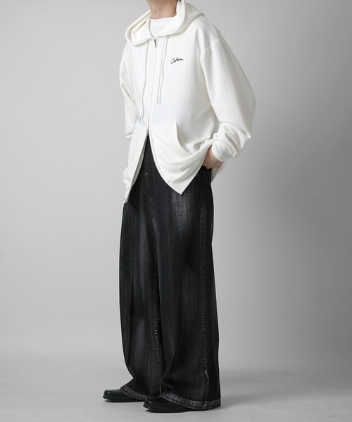 Confirm（コンファーム）の「ワンポイント刺繍 ビッグシルエット ドレープとろみ ポンチフルジップパーカー フーディー【Confirm】（パーカー・メンズ・チャコールグレー/ブラック/ホワイト・L/M）」の11枚目の写真