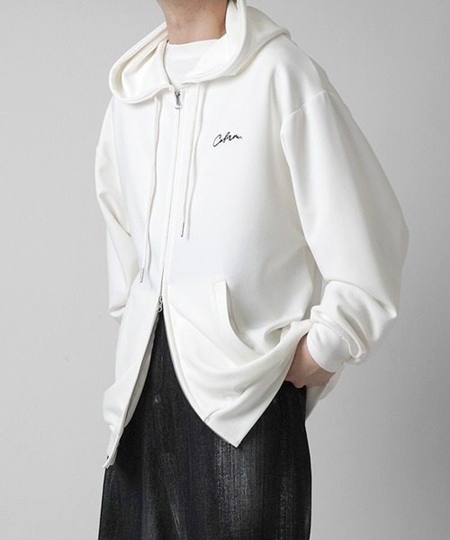 Confirm（コンファーム）の「ワンポイント刺繍 ビッグシルエット ドレープとろみ ポンチフルジップパーカー フーディー【Confirm】（パーカー・メンズ・チャコールグレー/ブラック/ホワイト・L/M）」の19枚目の写真