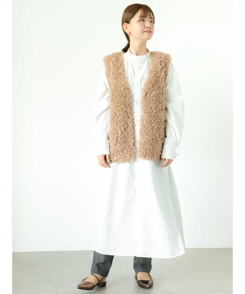 Lugnoncure（ルノンキュール）の「【帯電防止】着丈が選べるボアベスト（ベスト・レディース・ベージュ/チャコールグレー/オフホワイト・ﾌﾘｰ(M)/ﾌﾘｰ(L)）」の7枚目の写真