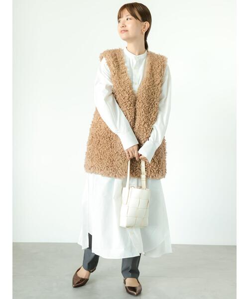 Lugnoncure（ルノンキュール）の「【帯電防止】着丈が選べるボアベスト（ベスト・レディース・ベージュ/チャコールグレー/オフホワイト・ﾌﾘｰ(M)/ﾌﾘｰ(L)）」の11枚目の写真