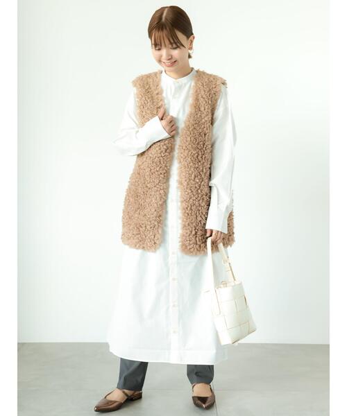 Lugnoncure（ルノンキュール）の「【帯電防止】着丈が選べるボアベスト（ベスト・レディース・ベージュ/チャコールグレー/オフホワイト・ﾌﾘｰ(M)/ﾌﾘｰ(L)）」の12枚目の写真