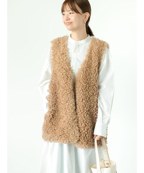 Lugnoncure（ルノンキュール）の「【帯電防止】着丈が選べるボアベスト（ベスト・レディース・ベージュ/チャコールグレー/オフホワイト・ﾌﾘｰ(M)/ﾌﾘｰ(L)）」の13枚目の写真