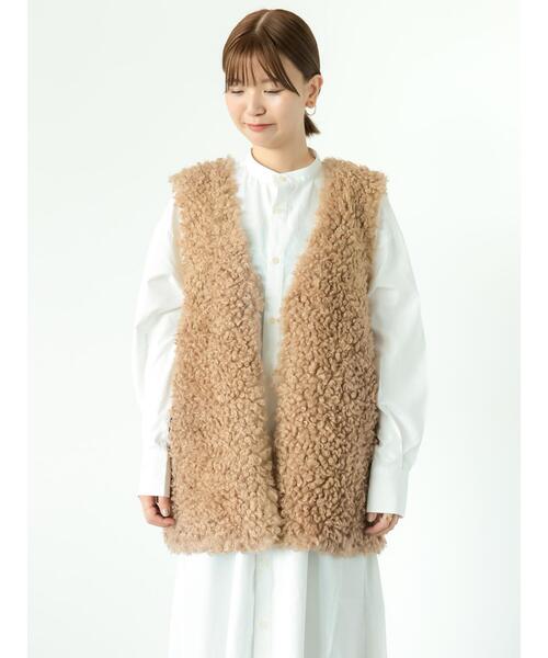 Lugnoncure（ルノンキュール）の「【帯電防止】着丈が選べるボアベスト（ベスト・レディース・ベージュ/チャコールグレー/オフホワイト・ﾌﾘｰ(M)/ﾌﾘｰ(L)）」の15枚目の写真