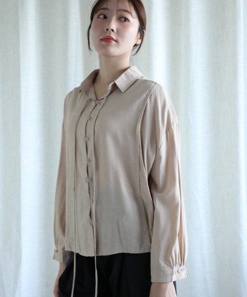 aimoha（アイモハ）の「【Aimoha】コード付き長袖シャツ（シャツ/ブラウス・レディース・ベージュ/ホワイト/オフホワイト/ブラック/ブルー・FREE）」の4枚目の写真