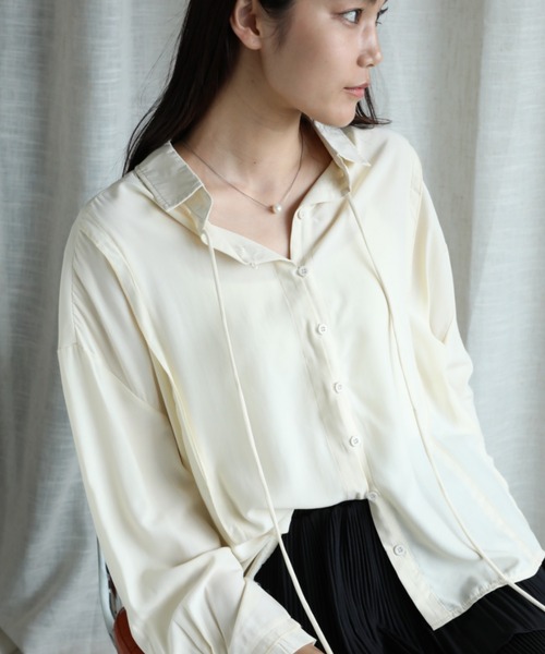 aimoha（アイモハ）の「【Aimoha】コード付き長袖シャツ（シャツ/ブラウス・レディース・ベージュ/ホワイト/オフホワイト/ブラック/ブルー・FREE）」の3枚目の写真