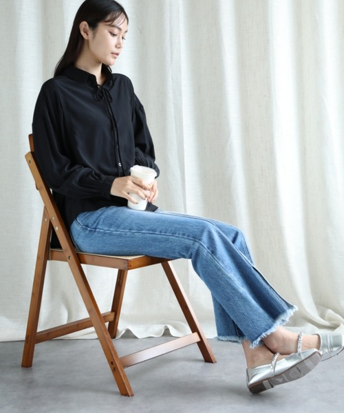 aimoha（アイモハ）の「【Aimoha】コード付き長袖シャツ（シャツ/ブラウス・レディース・ベージュ/ホワイト/オフホワイト/ブラック/ブルー・FREE）」の7枚目の写真