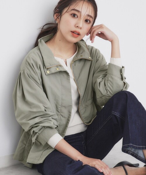 index（インデックス）の「◆スタンドカラーブルゾン【撥水/洗濯機洗い可/UVケア/防シワ】（ブルゾン・レディース・カーキ/ナチュラル/ネイビー・36/38/40/42）」の3枚目の写真