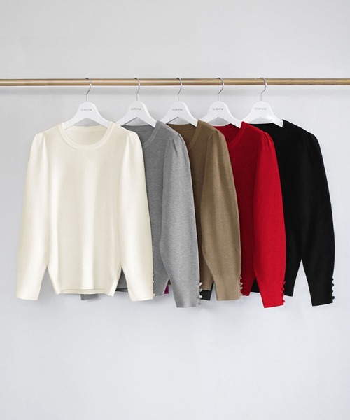 ELFRANK(エルフランク)の「【M~Lサイズ展開】《新色追加》パフスリーブニットプルオーバー(ニット/セーター・レディース・ブラック/グレー/オフホワイト/ベージュ/ピンク/グリーン/レッド・FREE/M/L)」の14枚目の写真