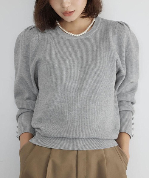 ELFRANK(エルフランク)の「【M~Lサイズ展開】《新色追加》パフスリーブニットプルオーバー(ニット/セーター・レディース・ブラック/グレー/オフホワイト/ベージュ/ピンク/グリーン/レッド・FREE/M/L)」の10枚目の写真