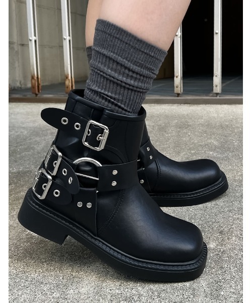 [大きいサイズ有]バックルデザインミドルエンジニアブーツ（ブーツ）｜Re:EDIT（リエディ）