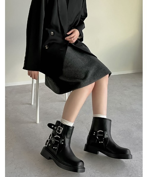 セール】[大きいサイズ有]バックルデザインミドルエンジニアブーツ