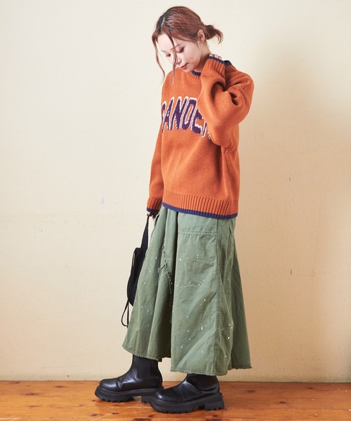 CUBE SUGAR（キューブシュガー）の「ループジャガードモチーフ柄プルオーバーニット（ニット/セーター・レディース・ネイビー/オレンジ/カーキ・M）」の5枚目の写真